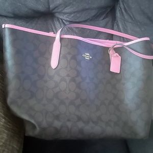 Coach signature tote with pink accents